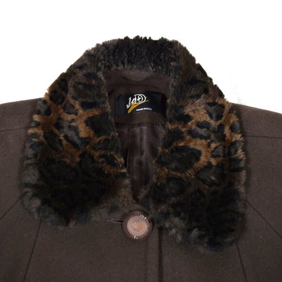 Vtg Womans L Brown Wool Winter Overcoat Faux Fur Collar Cuff Jo-D Lined Buttons - Picture 6 of 13